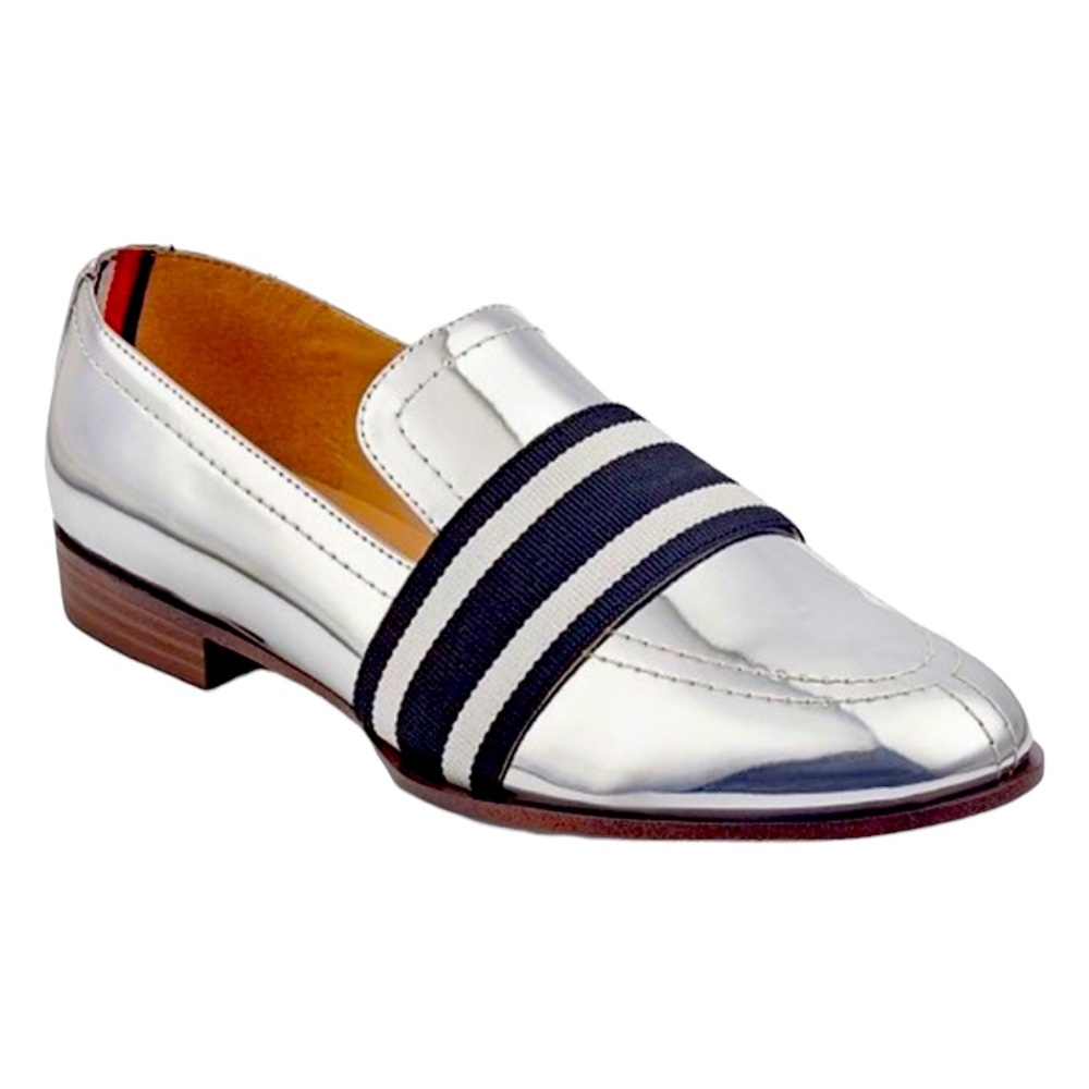 Tommy Hilfiger silver loafers . Ignaz . Size 8 .